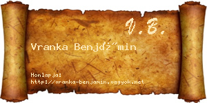 Vranka Benjámin névjegykártya